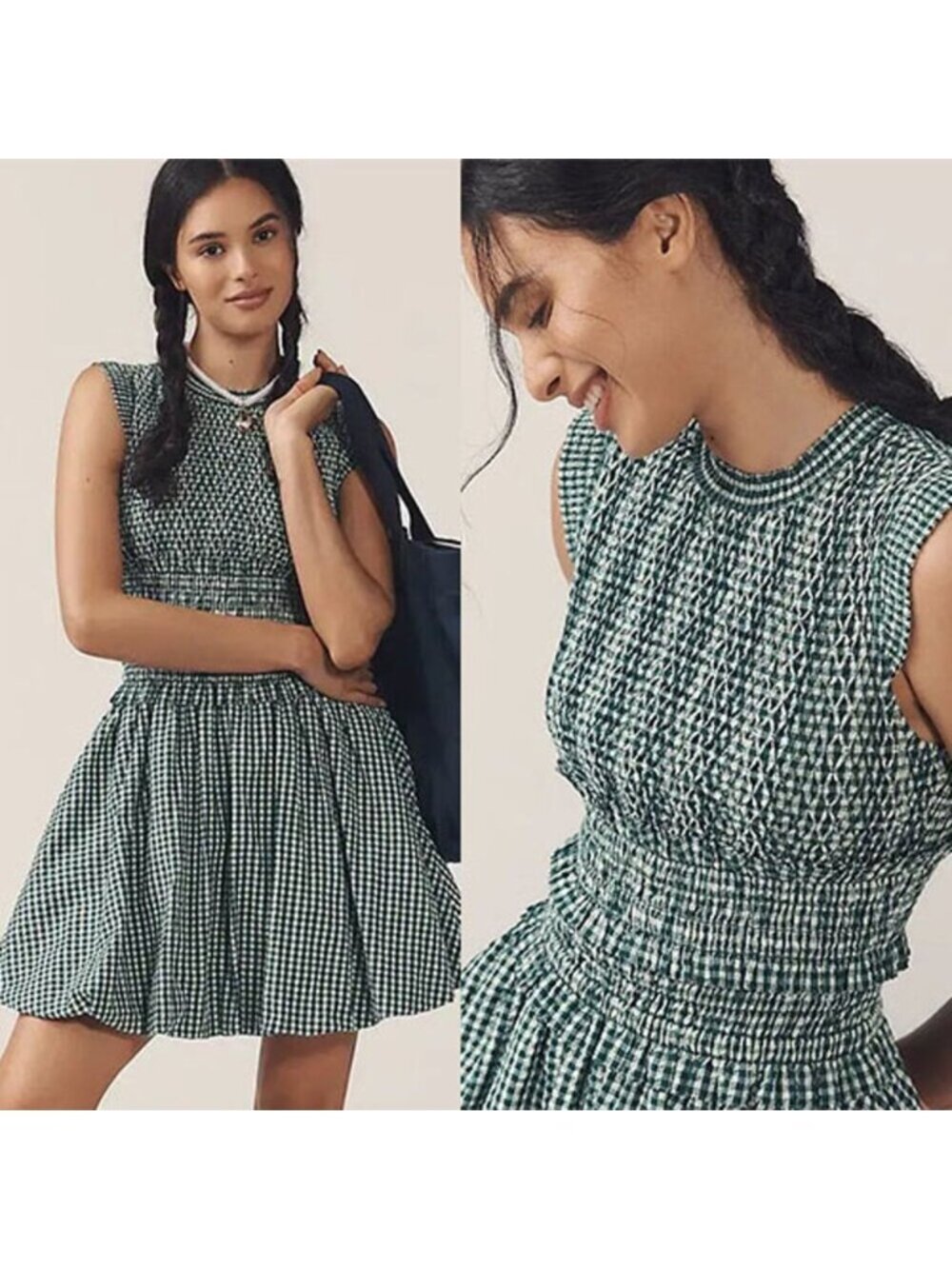 NWT Hunter Bell Anita Gingham Pattern Bubble Hem Mini Dress Green Size: Medium